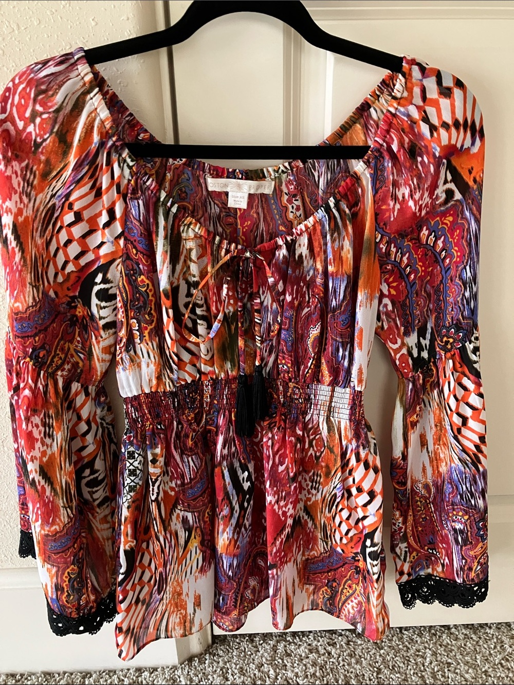 ❤️Boston Proper Multicolor Abstract Print Peasant Blouse❤️